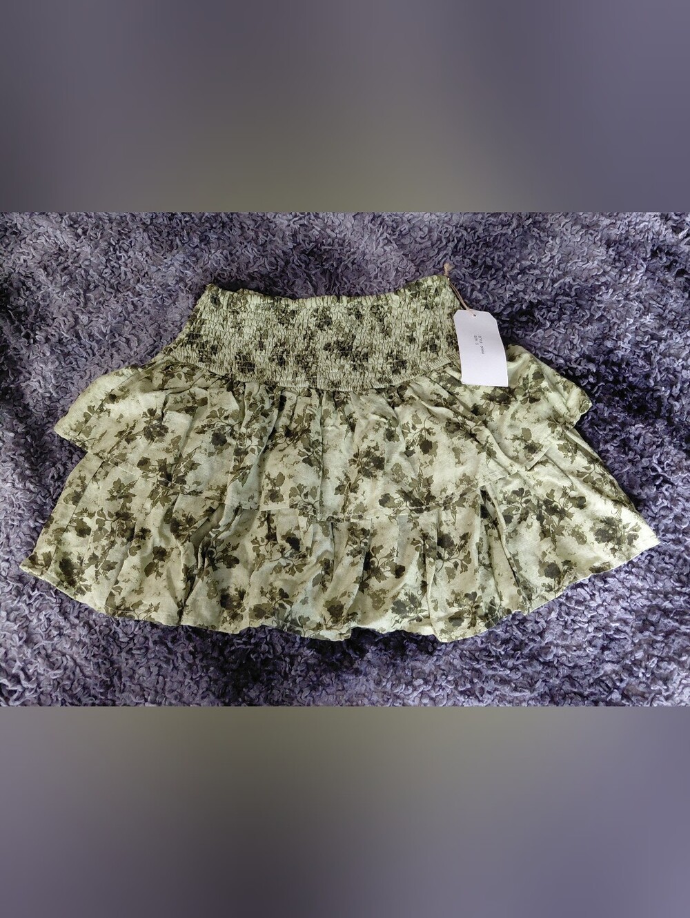 NWT Midnight Sky Sage Green Floral Smocked Mini Skirt- Small